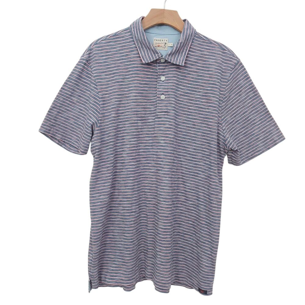 Faherty Polo Mens Large Purple Striped Organic Cotton Soft Casual Beach Golf